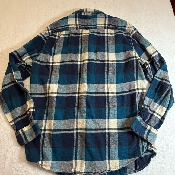 American Eagle Outfitters Navy and Teal Plaid Flannel Shirt - Picture 2 of 5